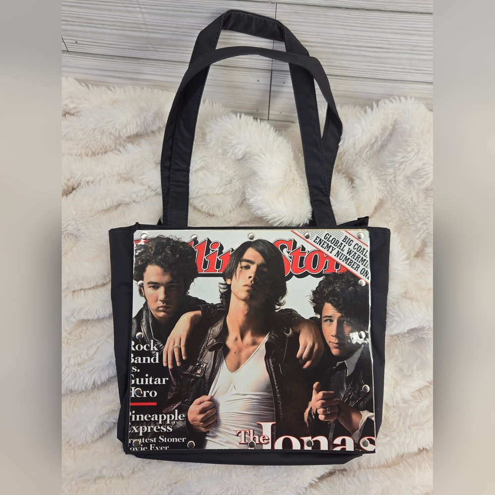 Jonas Brothers Rolling Stone Magazine Cover Upcycled Black Book Bag